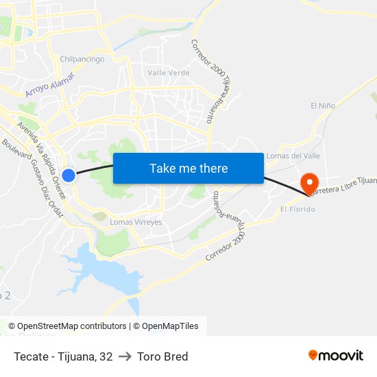 Tecate - Tijuana, 32 to Toro Bred map