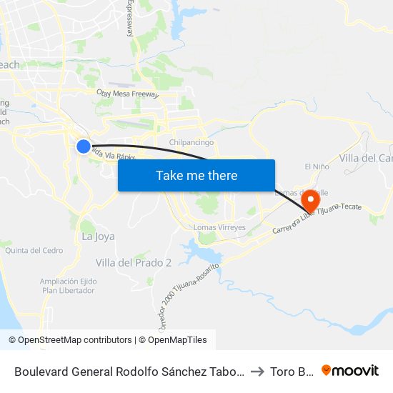 Boulevard General Rodolfo Sánchez Taboada, 2_B to Toro Bred map