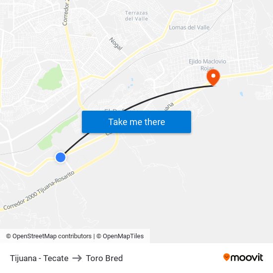 Tijuana - Tecate to Toro Bred map