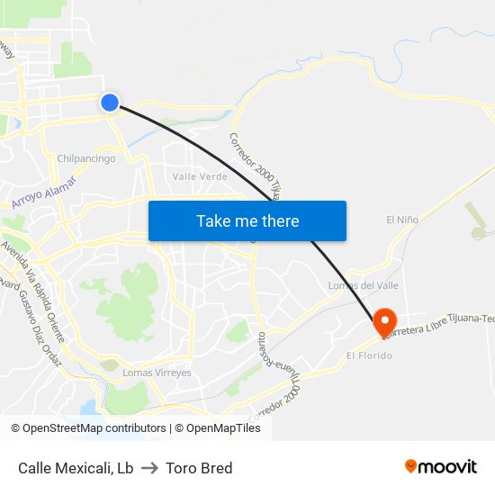 Calle Mexicali, Lb to Toro Bred map