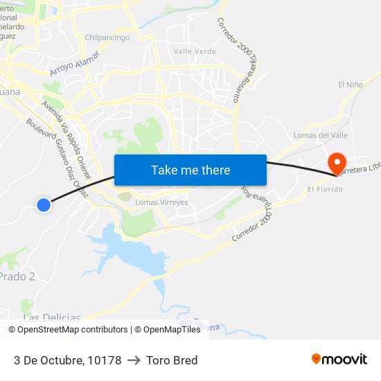 3 De Octubre, 10178 to Toro Bred map