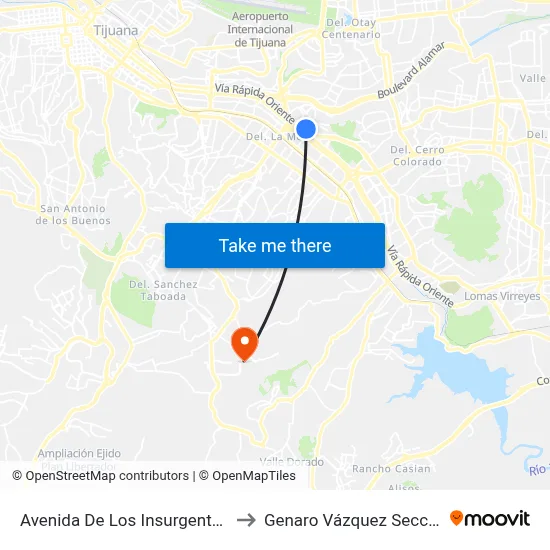 Avenida De Los Insurgentes, 603_1 to Genaro Vázquez Sección Tres map