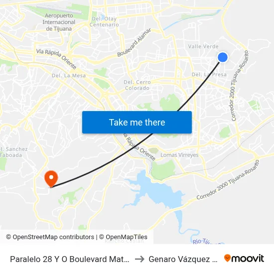 Paralelo 28 Y O Boulevard Matamoros, 23030_V46 to Genaro Vázquez Sección Tres map