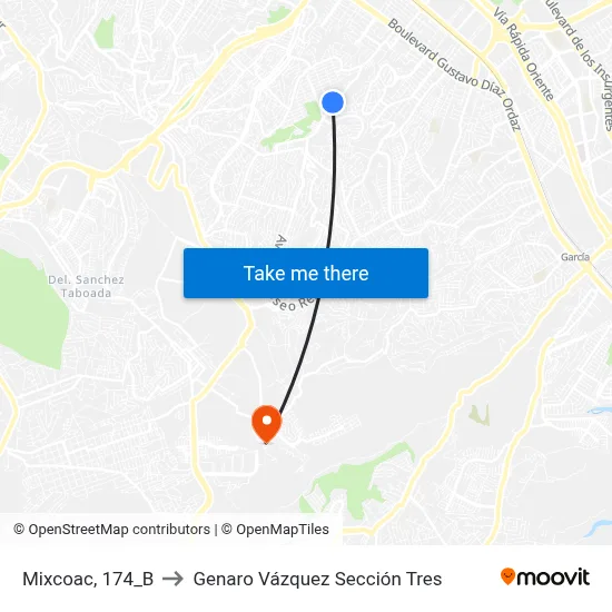 Mixcoac, 174_B to Genaro Vázquez Sección Tres map