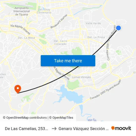 De Las Camelias, 25375_1 to Genaro Vázquez Sección Tres map