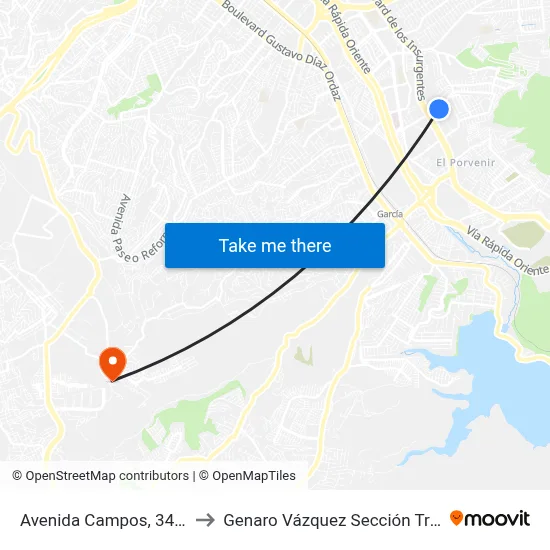 Avenida Campos, 34_B to Genaro Vázquez Sección Tres map