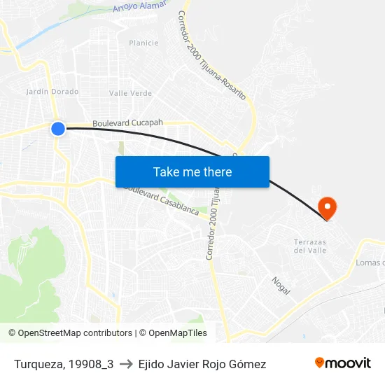 Turqueza, 19908_3 to Ejido Javier Rojo Gómez map
