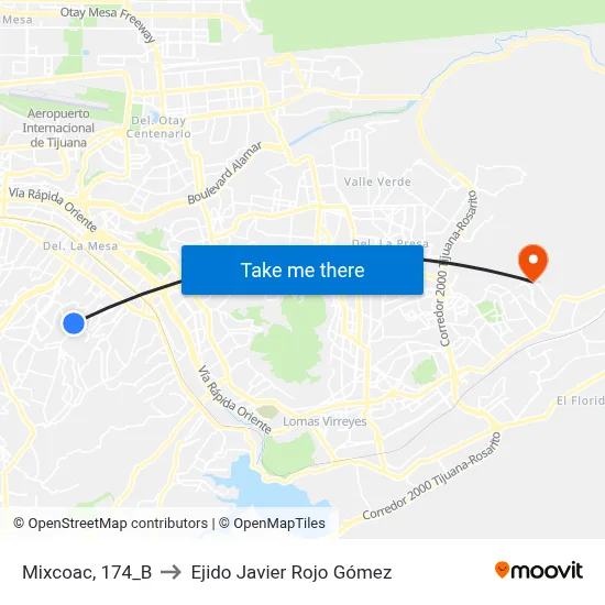 Mixcoac, 174_B to Ejido Javier Rojo Gómez map