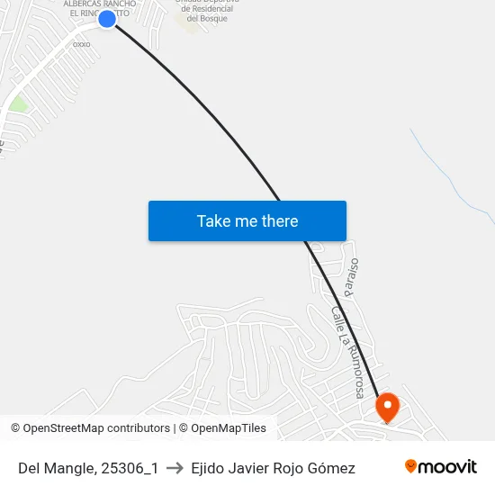 Del Mangle, 25306_1 to Ejido Javier Rojo Gómez map