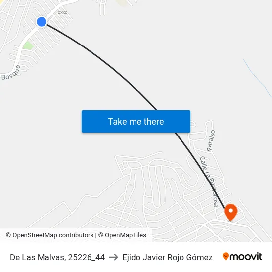 De Las Malvas, 25226_44 to Ejido Javier Rojo Gómez map