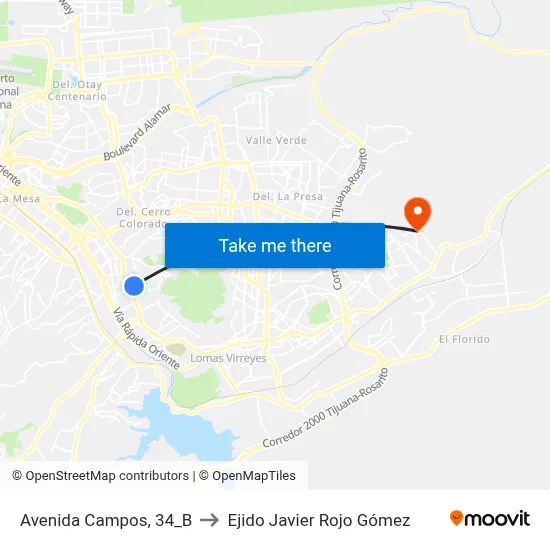 Avenida Campos, 34_B to Ejido Javier Rojo Gómez map