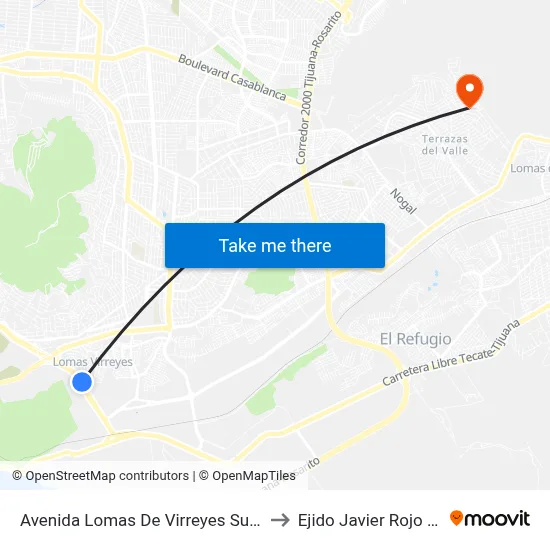 Avenida Lomas De Virreyes Sur, 11217_B to Ejido Javier Rojo Gómez map