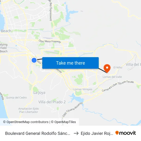 Boulevard General Rodolfo Sánchez Taboada, 2_B to Ejido Javier Rojo Gómez map