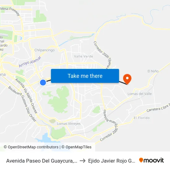 Avenida Paseo Del Guaycura, 110_4 to Ejido Javier Rojo Gómez map