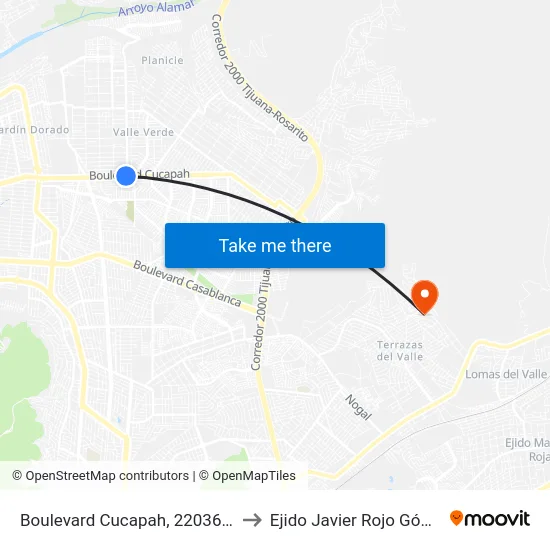 Boulevard Cucapah, 22036_12 to Ejido Javier Rojo Gómez map