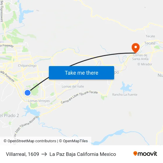 Villarreal, 1609 to La Paz Baja California Mexico map