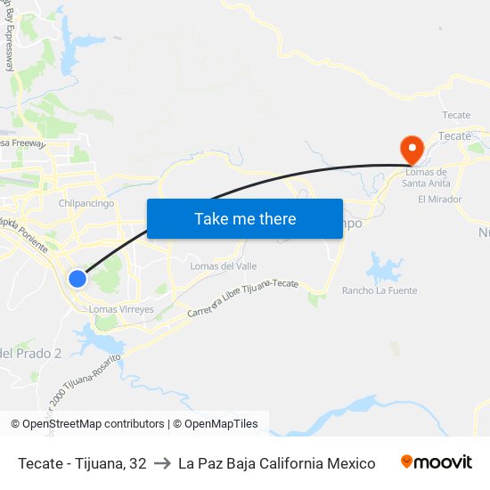 Tecate - Tijuana, 32 to La Paz Baja California Mexico map