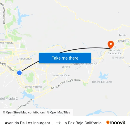 Avenida De Los Insurgentes, 18050 to La Paz Baja California Mexico map