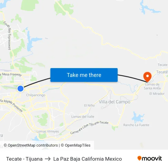 Tecate - Tijuana to La Paz Baja California Mexico map