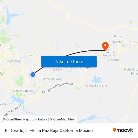 El Dorado, 5 to La Paz Baja California Mexico map