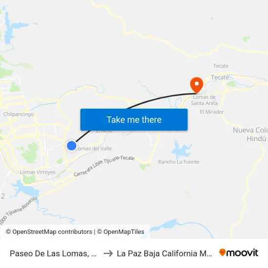 Paseo De Las Lomas, 7632 to La Paz Baja California Mexico map