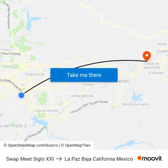 Swap Meet Siglo XXI to La Paz Baja California Mexico map