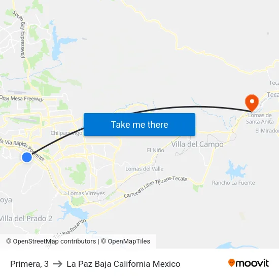 Primera, 3 to La Paz Baja California Mexico map