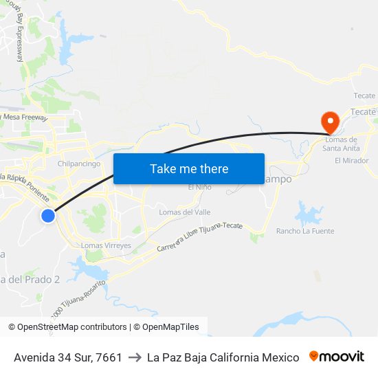 Avenida 34 Sur, 7661 to La Paz Baja California Mexico map