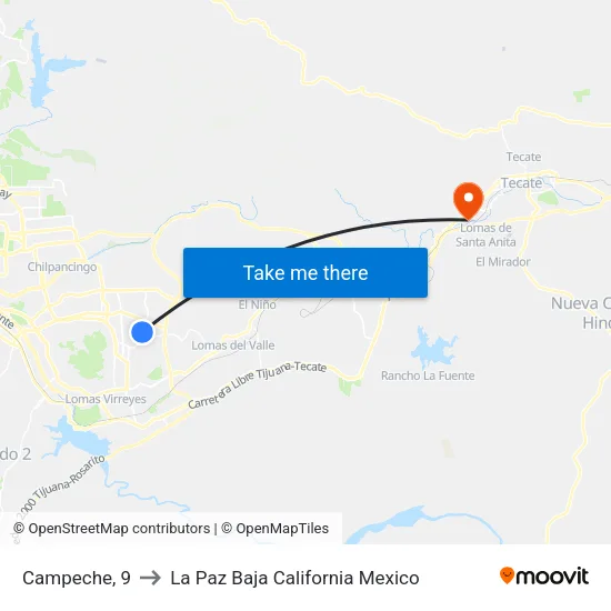 Campeche, 9 to La Paz Baja California Mexico map