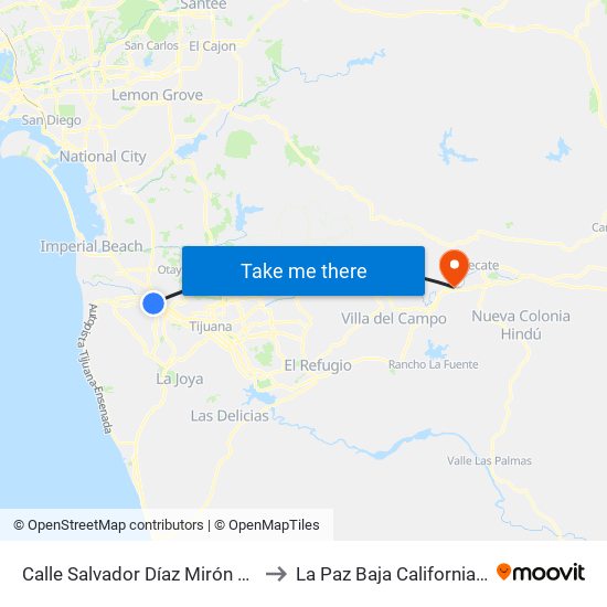 Calle Salvador Díaz Mirón 4ta., 8237 to La Paz Baja California Mexico map