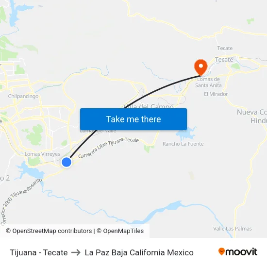Tijuana - Tecate to La Paz Baja California Mexico map