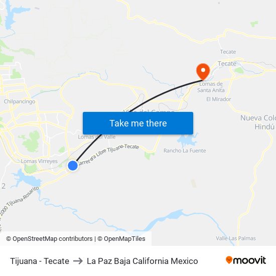 Tijuana - Tecate to La Paz Baja California Mexico map