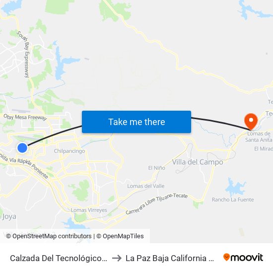 Calzada Del Tecnológico, 1105 to La Paz Baja California Mexico map