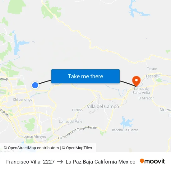 Francisco Villa, 2227 to La Paz Baja California Mexico map