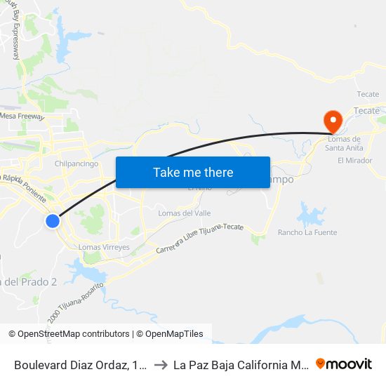 Boulevard Diaz Ordaz, 16123 to La Paz Baja California Mexico map