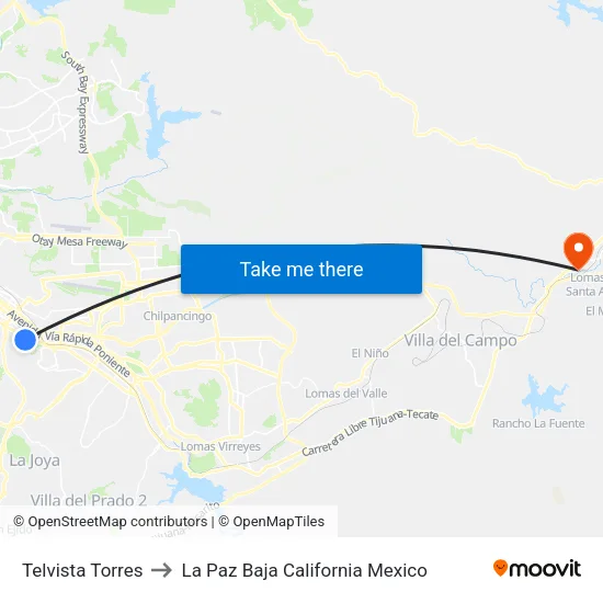 Telvista Torres to La Paz Baja California Mexico map