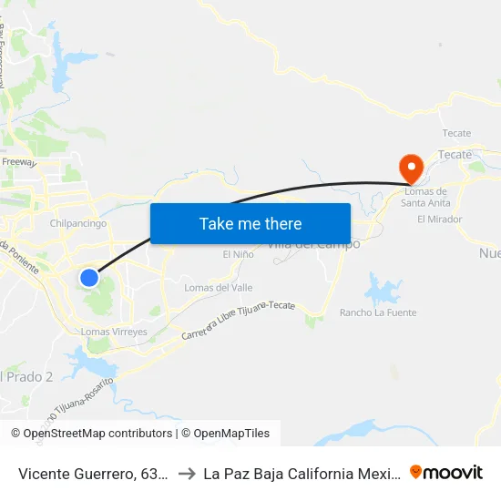 Vicente Guerrero, 6301 to La Paz Baja California Mexico map