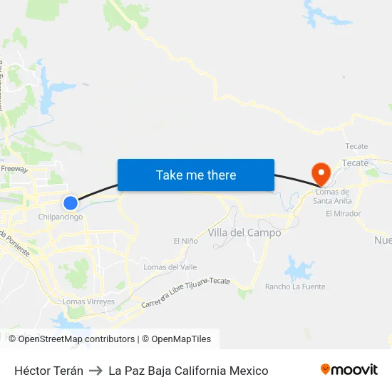 Héctor Terán to La Paz Baja California Mexico map