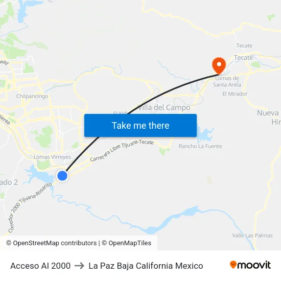 Acceso Al 2000 to La Paz Baja California Mexico map