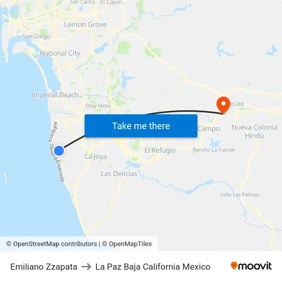 Emiliano Zzapata to La Paz Baja California Mexico map