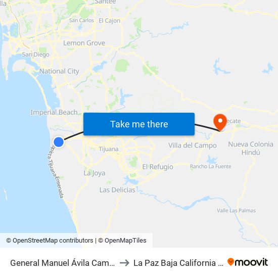 General Manuel Ávila Camacho, 24 to La Paz Baja California Mexico map