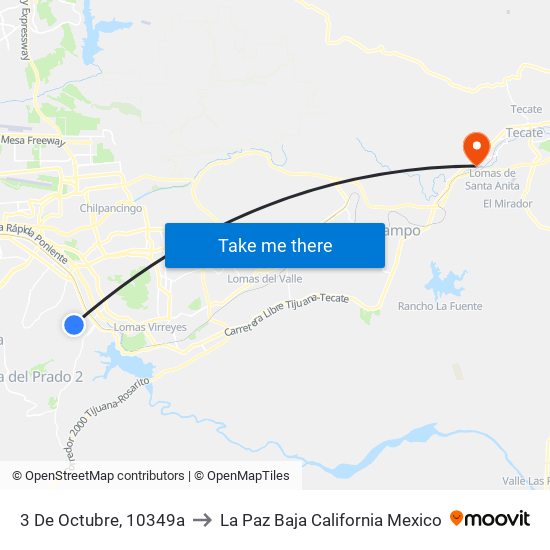 3 De Octubre, 10349a to La Paz Baja California Mexico map