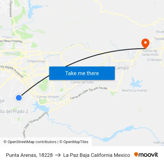Punta Arenas, 18228 to La Paz Baja California Mexico map