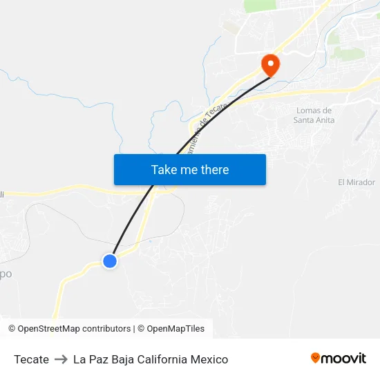 Tecate to La Paz Baja California Mexico map