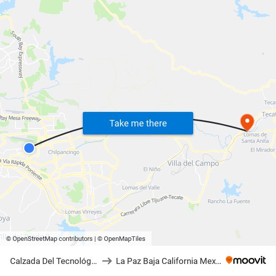 Calzada Del Tecnológico to La Paz Baja California Mexico map