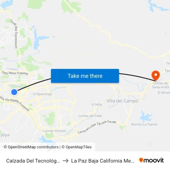 Calzada Del Tecnológico to La Paz Baja California Mexico map
