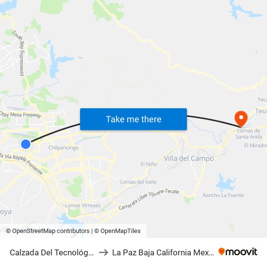 Calzada Del Tecnológico to La Paz Baja California Mexico map