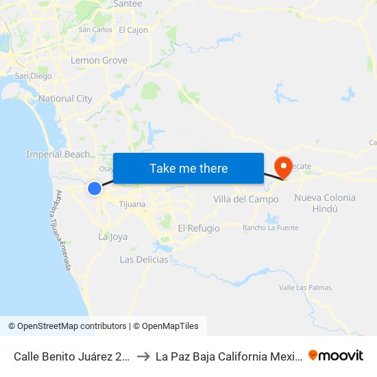 Calle Benito Juárez 2da to La Paz Baja California Mexico map