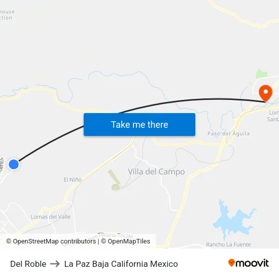 Del Roble to La Paz Baja California Mexico map