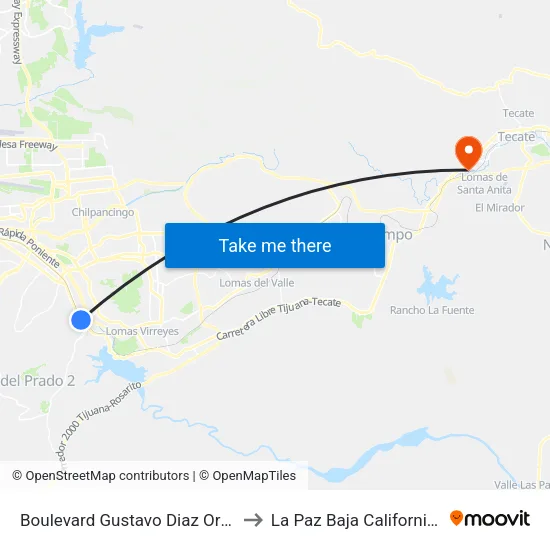 Boulevard Gustavo Diaz Ordaz, 17239 to La Paz Baja California Mexico map